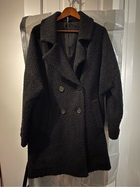 Free People Black Teddy Peacoat